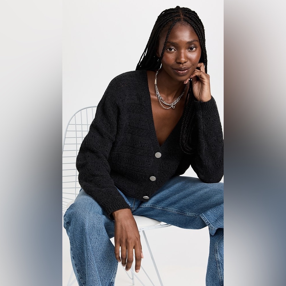Ba&sh Harold Charcoal Pointelle Cropped Button Up Cardigan | Size M